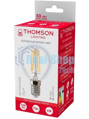 Лампа светодиодная филаментная Thomson TH-B2338 E14, шар, 11Вт, 6500К, белый холодный, 1 шт.