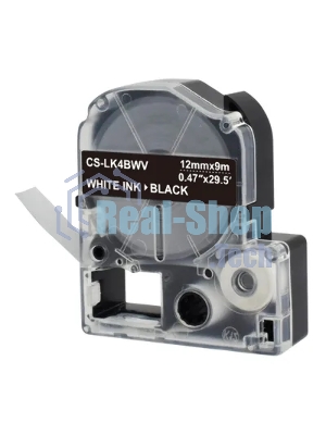 Картридж ленточный Cactus CS-LK4BWV белый шрифт, черный фон (12 мм, 9 м) для Epson LW300/LW400/LW700/LW600P/LW1000P/K400/Z700/Z900