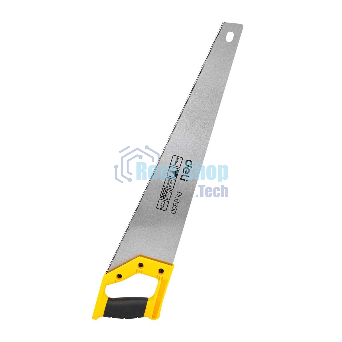 Ножовка по дереву Deli DL6850 500мм Материал: 65Mn. Термообработанная поверхность. Зубья пилы: 7 TPI. Шлифовка зубов с 2-х сторон. Литая ручка из двухкомпонентного противоударного пластика.