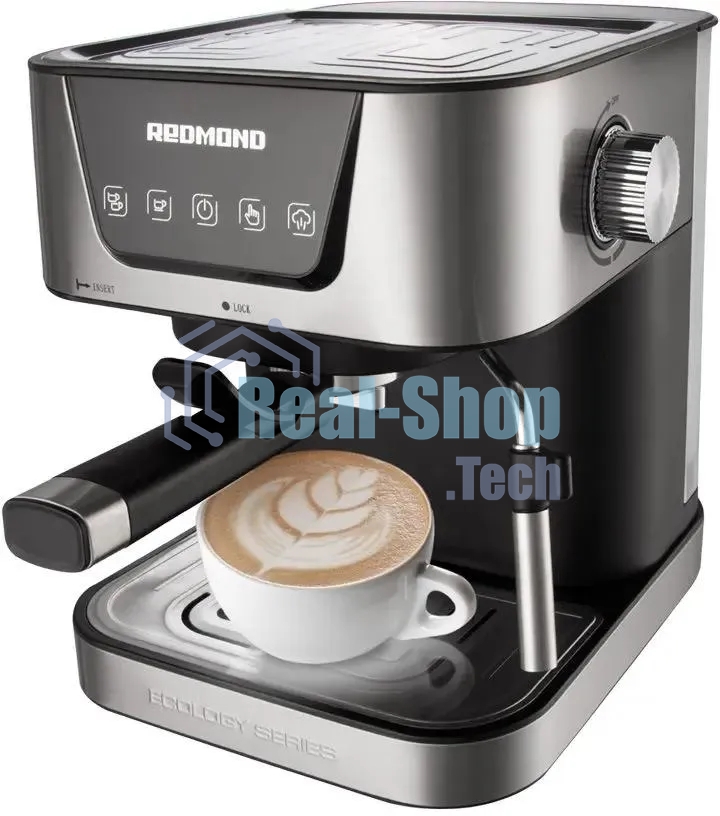 Кофеварка рожковая Redmond RCM-M1513 серебристый/черный, исп. кофе - молотый, 1.5 л, 1050 Вт, 15 бар