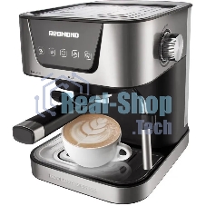 Кофеварка рожковая Redmond RCM-M1513 серебристый/черный, исп. кофе - молотый, 1.5 л, 1050 Вт, 15 бар
