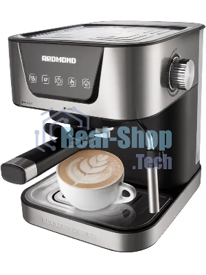 Кофеварка рожковая Redmond RCM-M1513 серебристый/черный, исп. кофе - молотый, 1.5 л, 1050 Вт, 15 бар