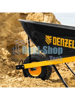 Тачка строительная Denzel усиленная, объем 140 л, 230 кг, колесо 15х6.00-6