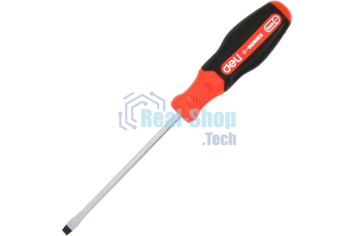 Отвертка шлицевая Deli DL3443 SL5x75мм сталь S2, матовый стержень, двухкомпонентная прорезиненная рукоять