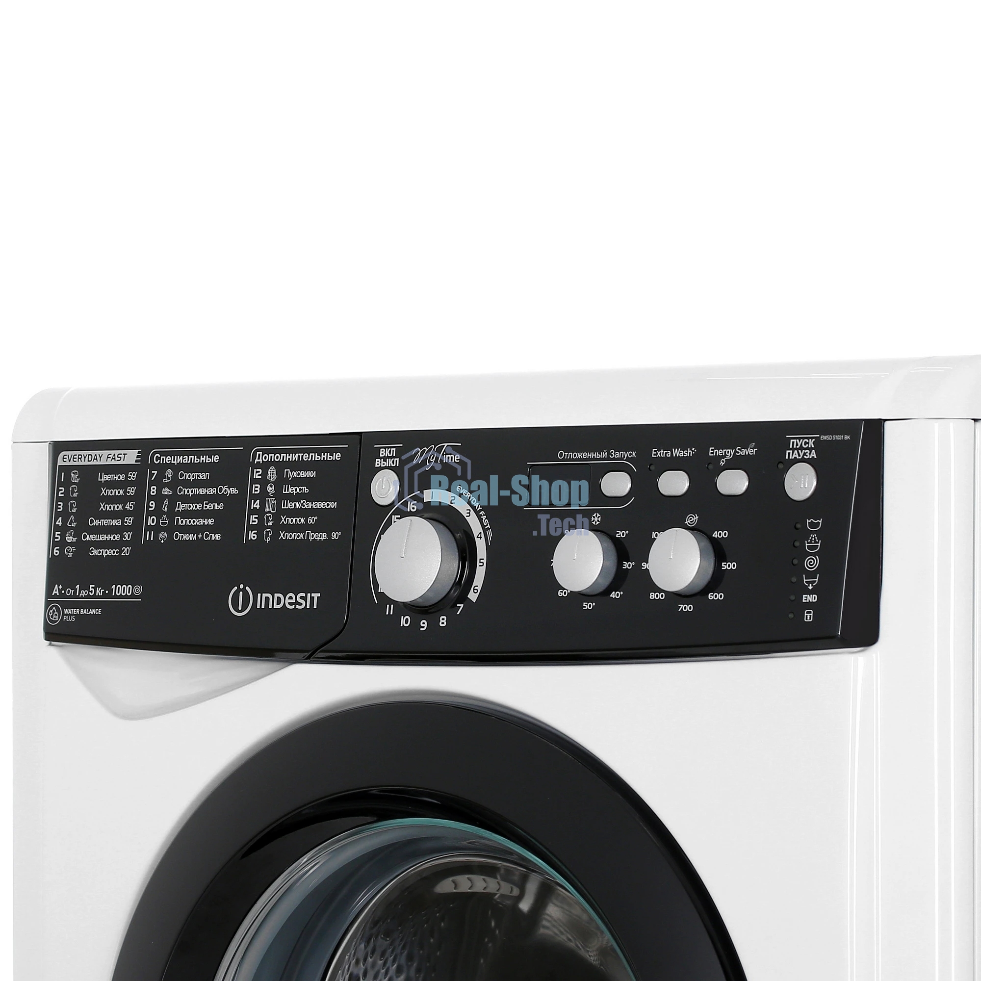 Стиральная машина Indesit EWSD 51031 BK CIS белая, загрузка фронтальная 5 кг, 1000 об/мин, класс A
