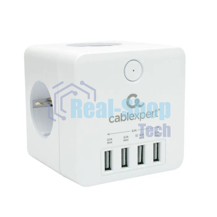 Сетевой фильтр Cablexpert Cube CUBE-4-U4-W, 4 р, 16А, 4хUSB, ур. защиты 2+, белый, коробка