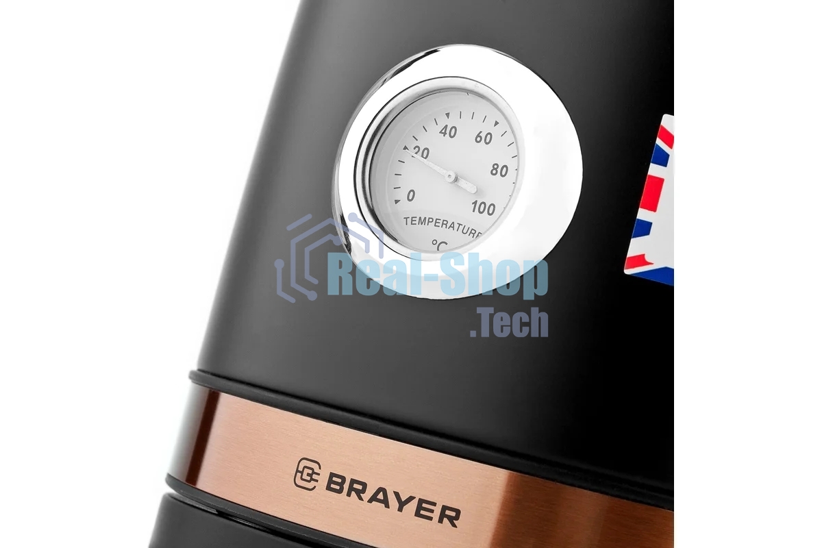 Чайник электрический BRAYER BR1005BK 2200Вт.1,7 л, STRIX, сталь окраш, термометр, черный