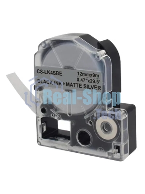 Картридж ленточный Cactus CS-LK4SBE черный шрифт, серебристый матовый фон (12 мм, 9 м) для Epson LW300/LW400/LW700/LW600P/LW1000P/K400/Z700/Z900