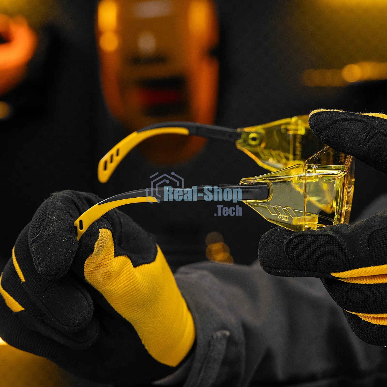 Очки защитные открытые Denzel поликарбонатные, увеличенная желтая линза, регулируемые дужки