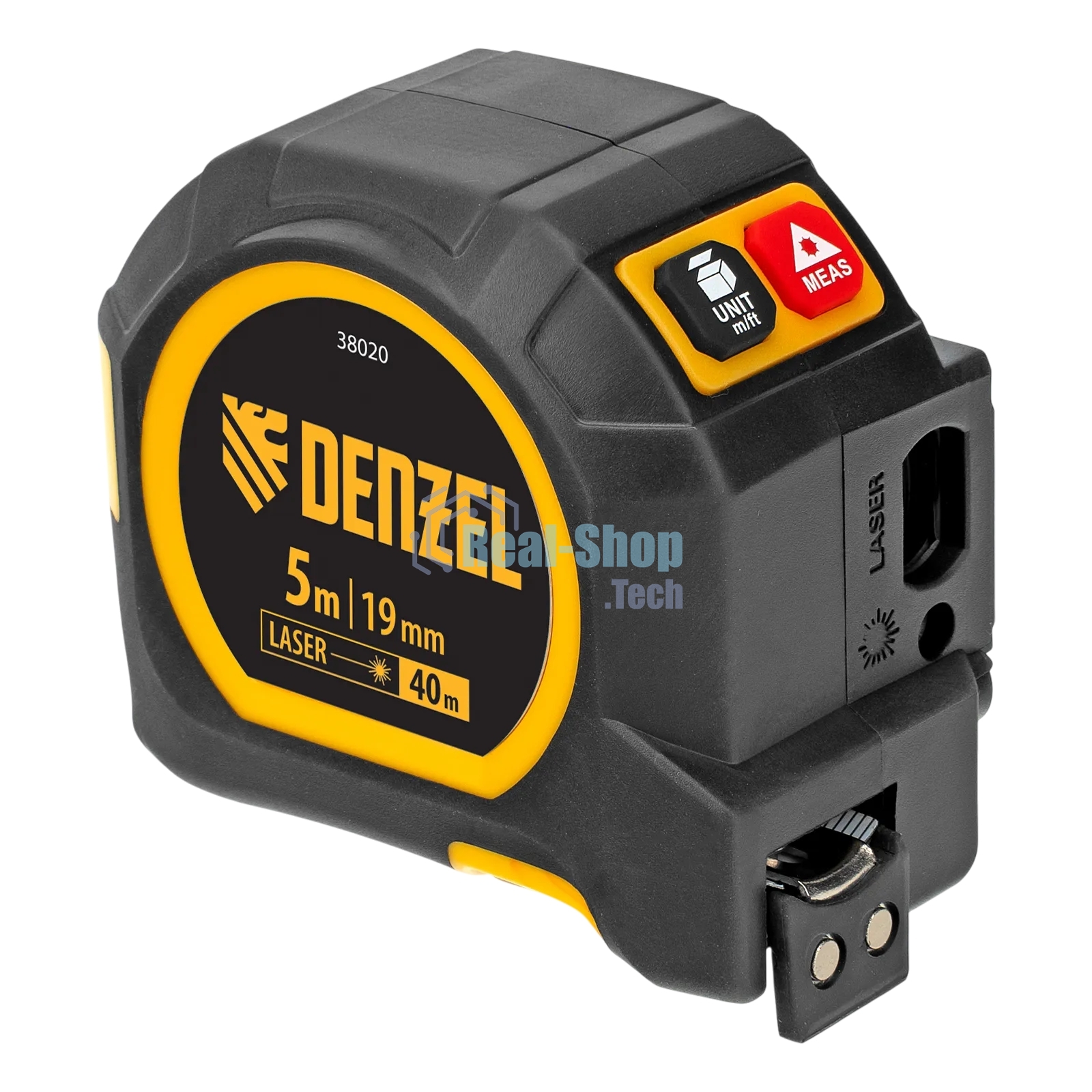 Лазерный дальномер с рулеткой Denzel LT-40, 5м x 19 мм, дальномер 40м, автомат. фиксация