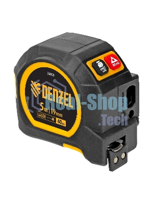 Лазерный дальномер с рулеткой Denzel LT-40, 5м x 19 мм, дальномер 40м, автомат. фиксация