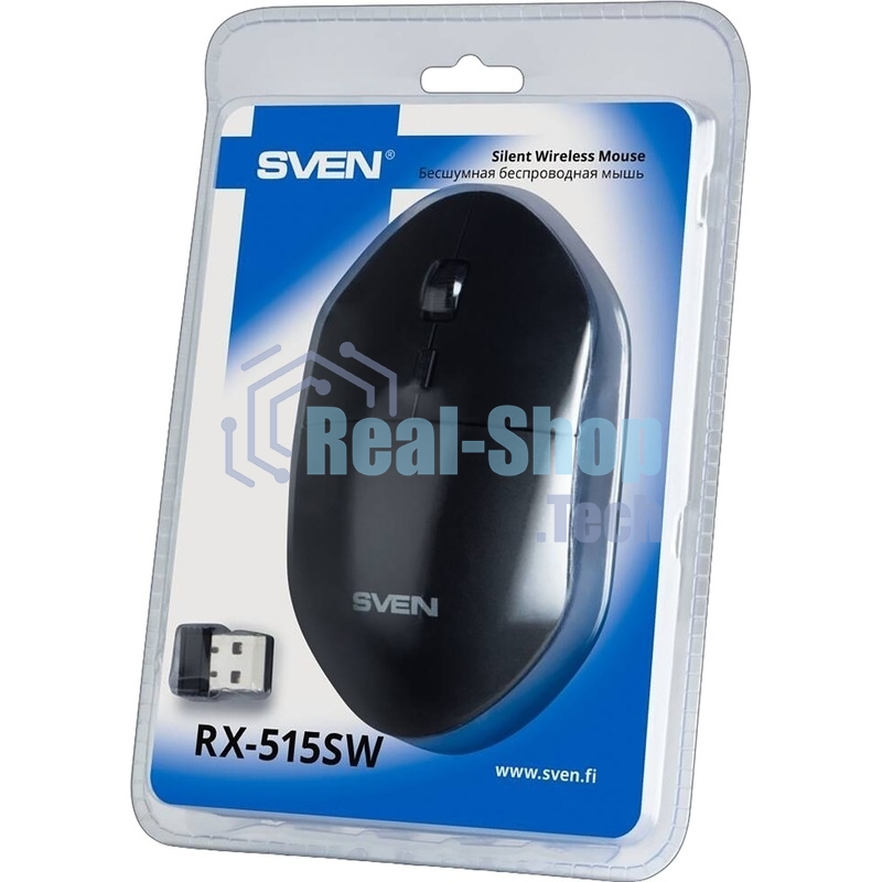 Мышь беспроводная SVEN RX-515SW черный, 1600 dpi, радиоканал, USB, кнопки - 4