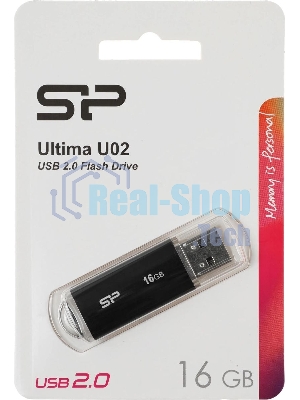 Флешка USB Silicon Power Ultima U02 (SP016GBUF2U02V1K), 16Gb, USB 2.0, Type-A, R/W 10/4, черный
