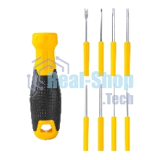 Многофункциональная отвертка 8-в-1 Deli DL636009 1шт ручка, 3 бита Phillips: PH0, PH1, PH2, 3 насадки с прорезями: 3 мм, 5 мм, 6 мм,2 специальные биты: точечные, Y-образные. Материал хвостовика: Cr-V.