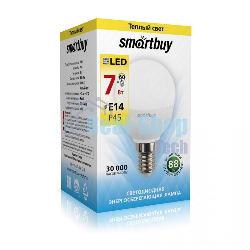 Светодиодная (LED) лампа Smartbuy-P45-07W/3000/E14