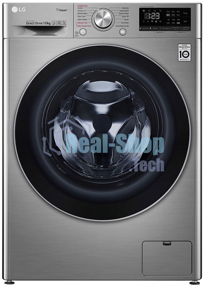 Стиральная машина LG F4V5RYP2T серебристая, загрузка фронтальная 10 кг, 1400 об/мин, класс B