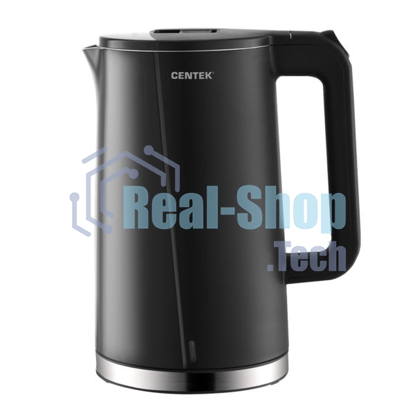 Чайник электрический Centek CT-0005 черный, 1.7л, 2200Вт, бесшовная колба, двойные стенки, эффект термоса