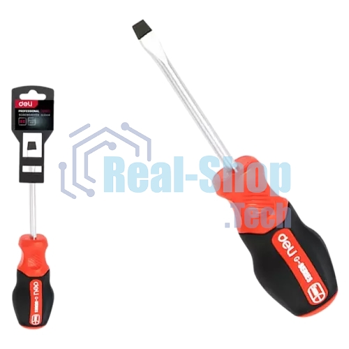 Отвертка шлицевая Deli DL3446 SL6x38мм сталь S2, матовый стержень, двухкомпонентная прорезиненная рукоять