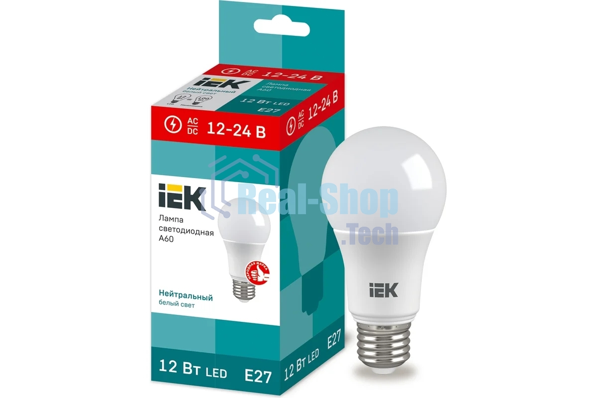 Лампа светодиодная IEK LLE-A60-12-12-24-40-E27 A60 шар 12Вт 12-24В 4000К E27 (низковольтная)