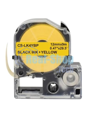 Картридж ленточный Cactus CS-LK4YBP черный шрифт, желтый фон (12 мм, 9 м) для Epson LW300/LW400/LW700/LW600P/LW1000P/K400/Z700/Z900