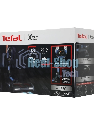 Пылесос вертикальный Tefal X-Force Flex 11.60 Aqua TY9890WO синий/серый, питание от аккумулятора, 130 Вт, уборка сухая/влажная, пылесборник 0.9 л