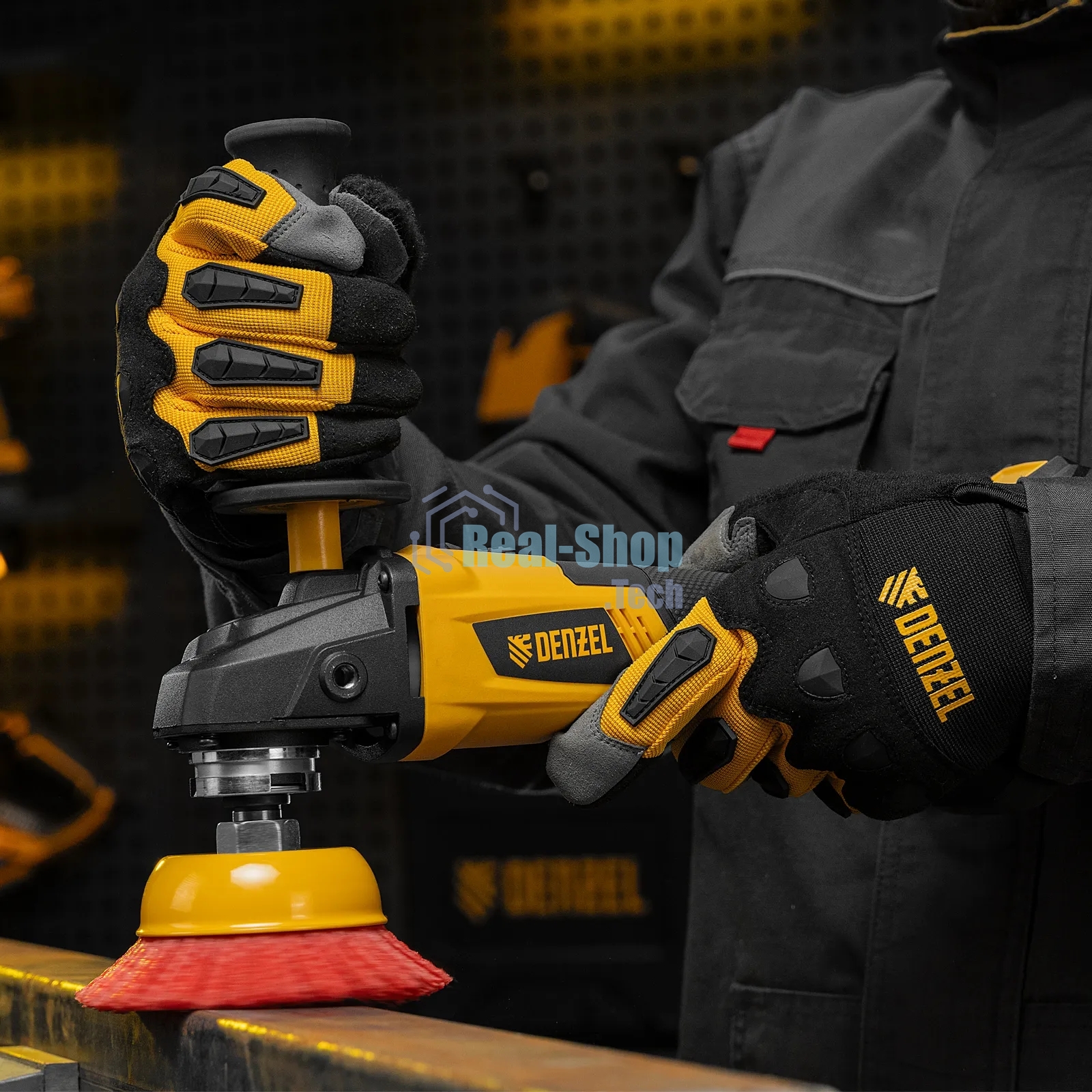 Щетка для УШМ Denzel 100 мм, чашка, нейлоновая щетина, М14