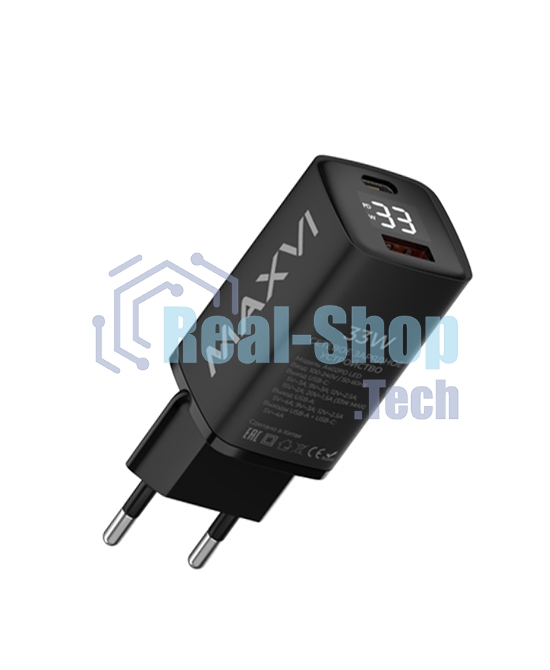 Сетевое зарядное устройство Maxvi A402PD LED 33W, 1xUSB-A, 1xUSB-C, черный