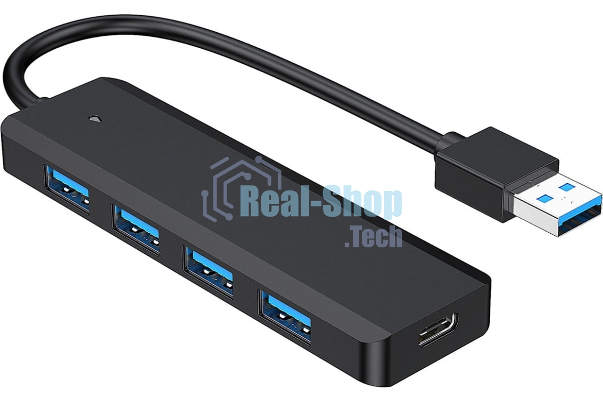 USB-концентратор USB 3.0 Gembird UHB-C414, 4 порта, кабель 19см, с доп питанием (Type-C)