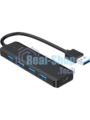 USB-концентратор USB 3.0 Gembird UHB-C414, 4 порта, кабель 19см, с доп питанием (Type-C)