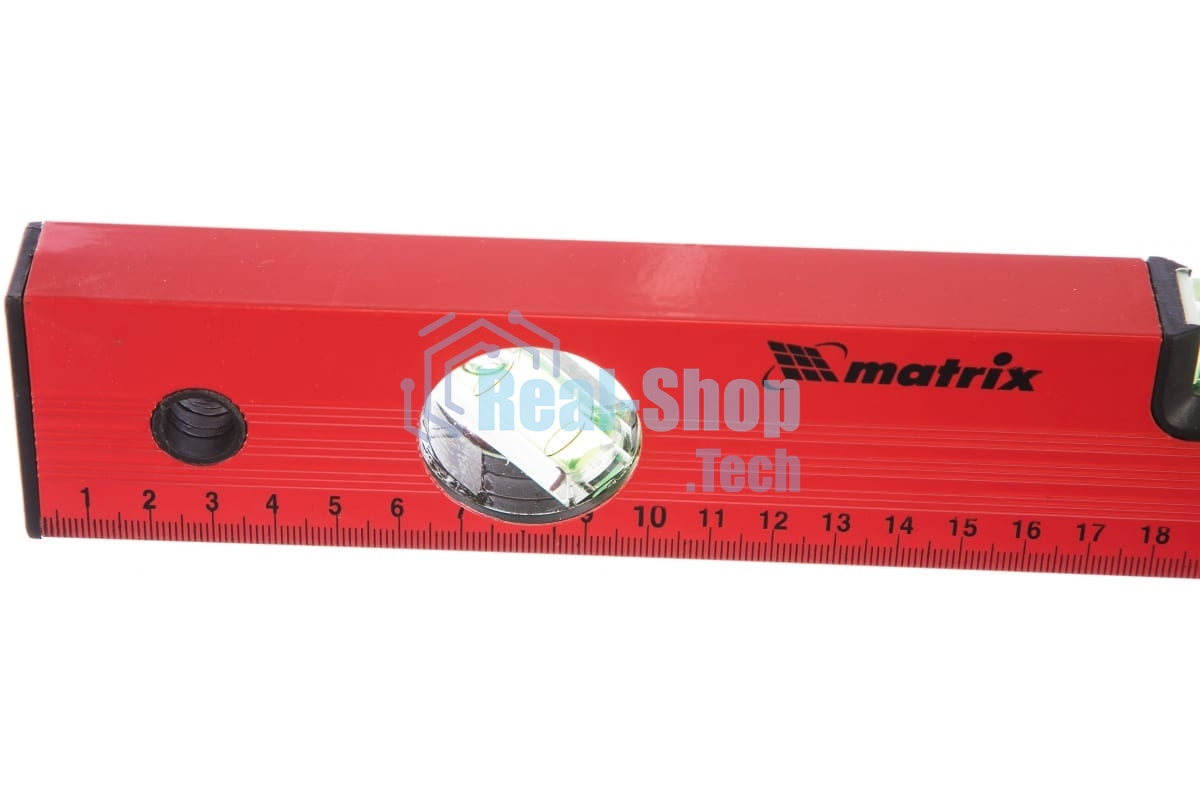 Уровень Matrix алюминиевый, 400 мм, 3 глазка, красный, линейка