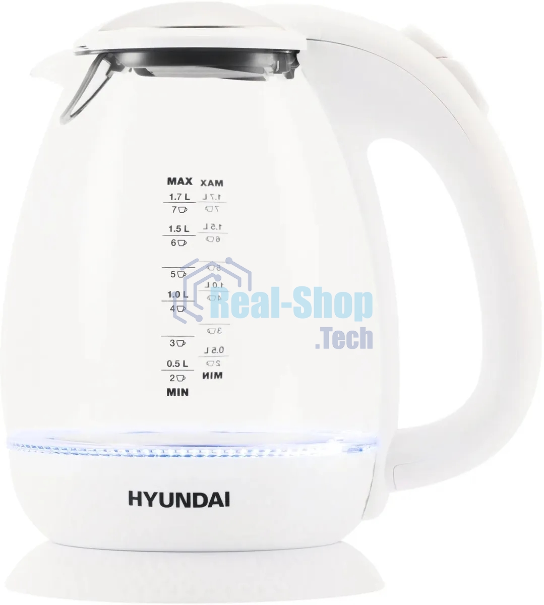 Чайник электрический Hyundai HYK-G3805 1.7л. 2200Вт белый/прозрачный (корпус: стекло)