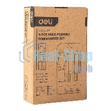 Многофункциональная отвертка 8-в-1 Deli DL636009 1шт ручка, 3 бита Phillips: PH0, PH1, PH2, 3 насадки с прорезями: 3 мм, 5 мм, 6 мм,2 специальные биты: точечные, Y-образные. Материал хвостовика: Cr-V.