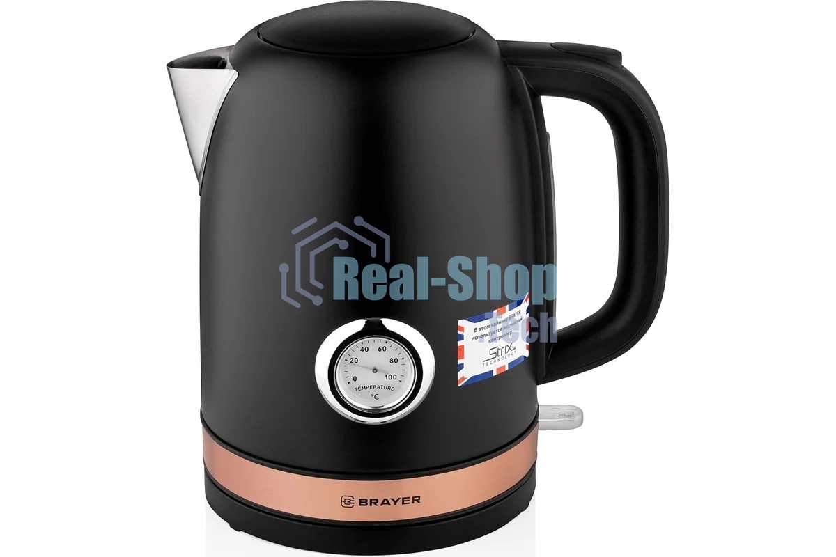 Чайник электрический BRAYER BR1005BK 2200Вт.1,7 л, STRIX, сталь окраш, термометр, черный