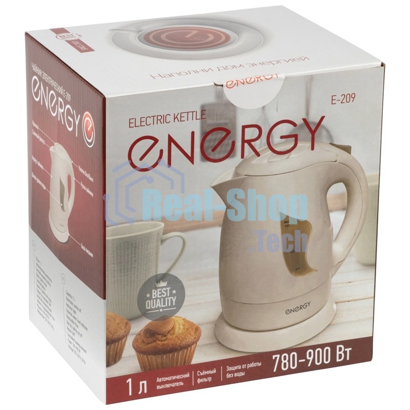 Чайник электрический Energy E-209 пластиковый,1л,бежевый, 780-900 Вт, 220В (в уп. 12 шт)