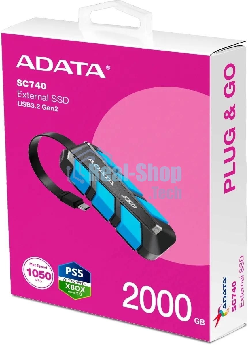 Внешний SSD ADATA SC740, 2TB, USB 3.2 Gen 2 Type-C, R/W 1050/1000, синий
