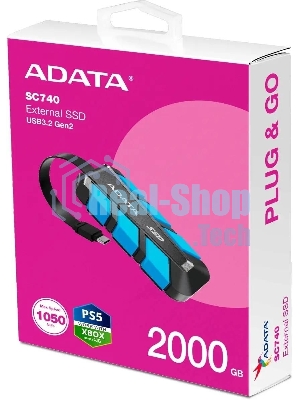 Внешний SSD ADATA SC740, 2TB, USB 3.2 Gen 2 Type-C, R/W 1050/1000, синий