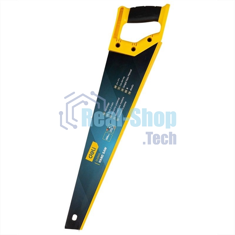 Ножовка по дереву Deli DL6850 500мм Материал: 65Mn. Термообработанная поверхность. Зубья пилы: 7 TPI. Шлифовка зубов с 2-х сторон. Литая ручка из двухкомпонентного противоударного пластика.