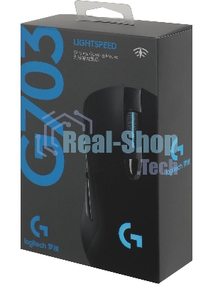 Мышь игровая Logitech G703 Lightspeed черная, сенсор 100-25600dpi (Hero25K), беспроводная 2.4GHz + USB 1,8м, 5 программируемых кнопок + колесо прокрутки, RGB-подсветка, под правую руку