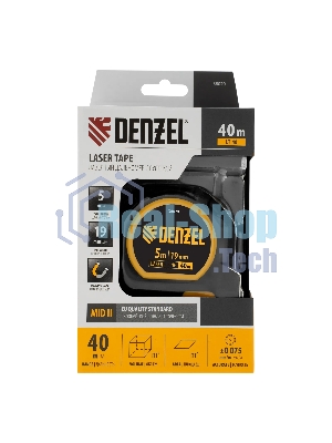 Лазерный дальномер с рулеткой Denzel LT-40, 5м x 19 мм, дальномер 40м, автомат. фиксация