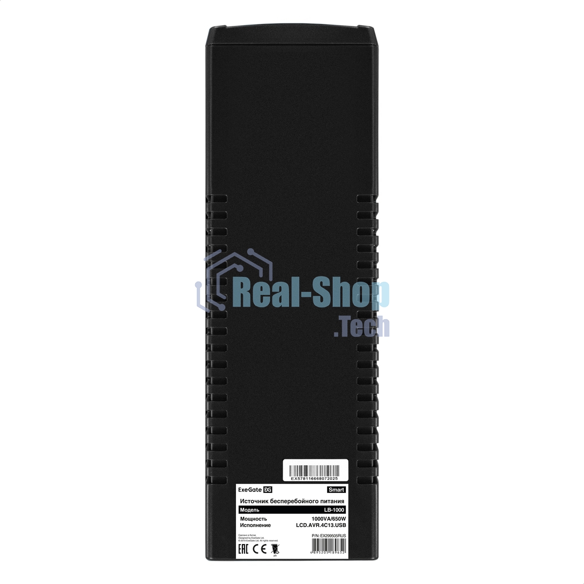 Источник бесперебойного питания ExeGate Smart LB-1000.LCD.AVR.4C13.USB (1000VA/650W, LCD, AVR, 4*C13, USB, батарея 12V 9Ah, черный)
