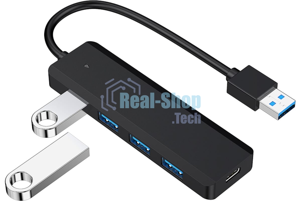 USB-концентратор USB 3.0 Gembird UHB-C414, 4 порта, кабель 19см, с доп питанием (Type-C)