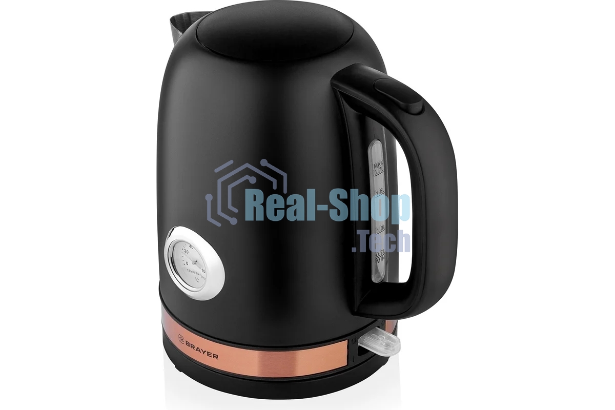 Чайник электрический BRAYER BR1005BK 2200Вт.1,7 л, STRIX, сталь окраш, термометр, черный