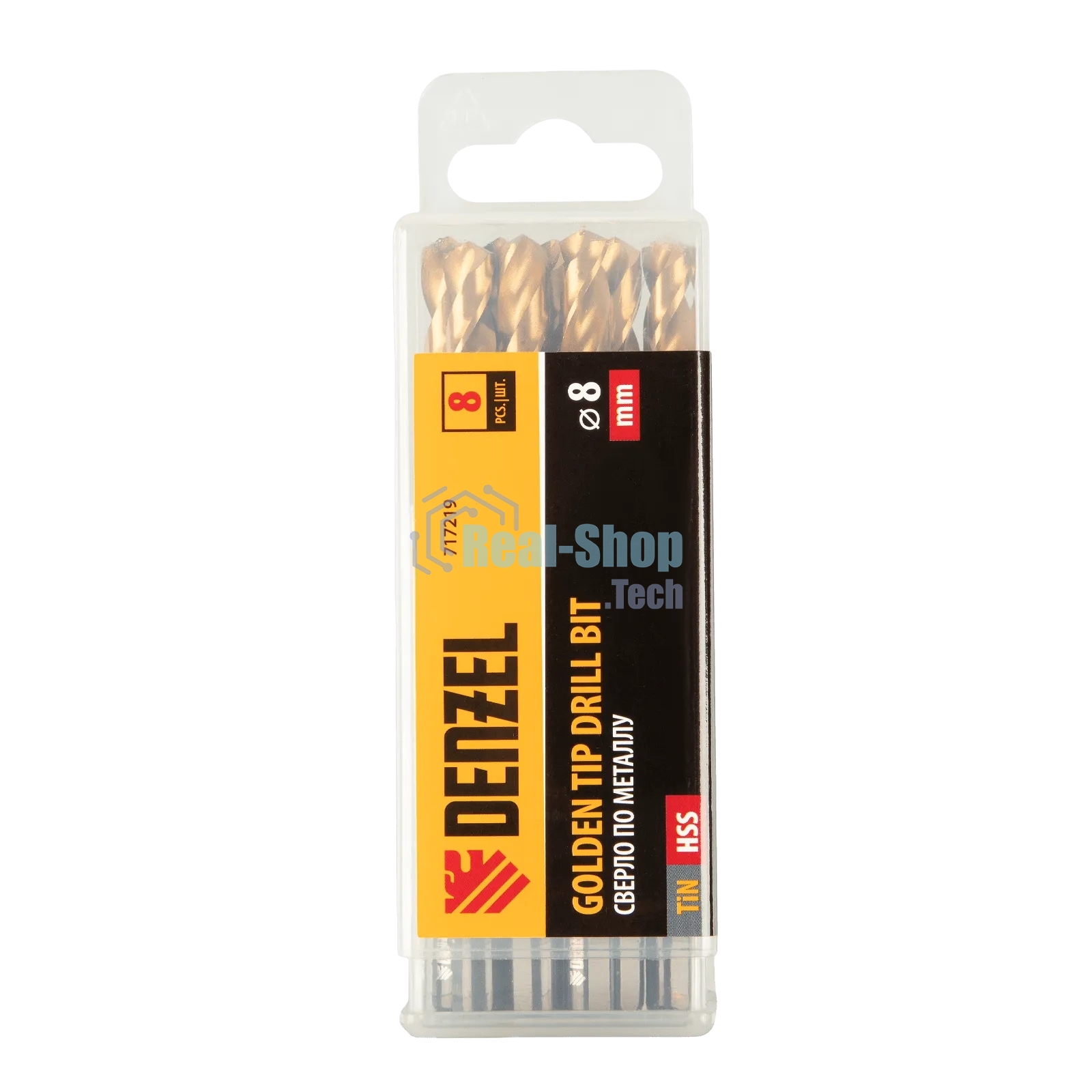 Сверло по металлу Denzel 8 мм, HSS-Tin, Golden Tip, 8 шт.