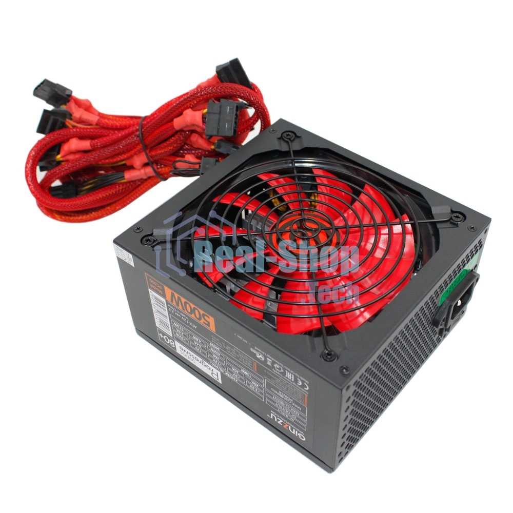 Блок питания Ginzzu PC500 (Red), 500Вт 80 PLUS, 140мм, черный