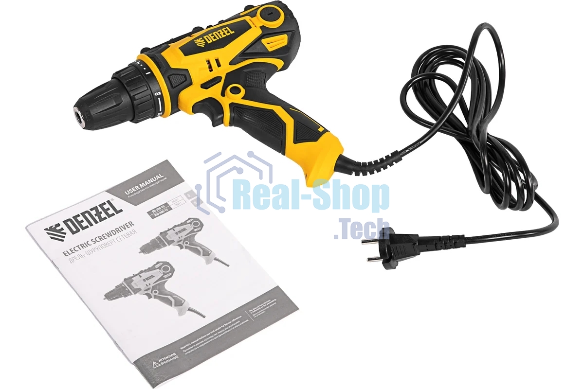 Дрель-шуруповерт сетевая Denzel SD-300-10, 300Вт