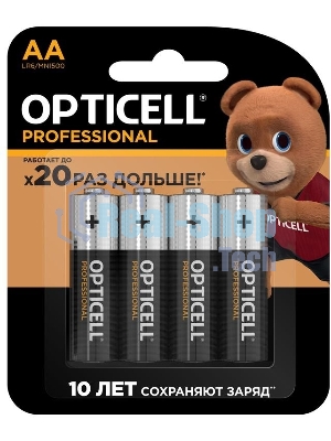Элемент питания алкалиновый AA/LR6 (блист. 4шт) Professional Opticell 5052001