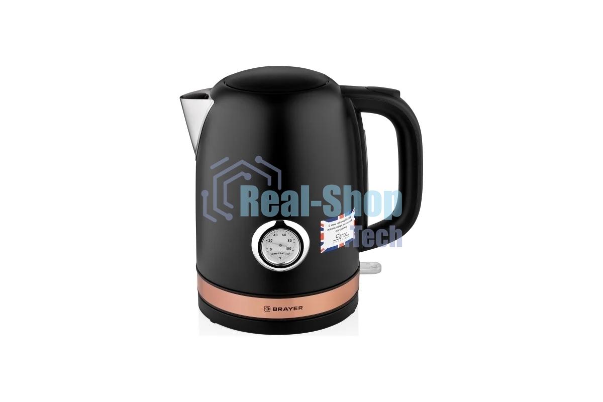 Чайник электрический BRAYER BR1005BK 2200Вт.1,7 л, STRIX, сталь окраш, термометр, черный