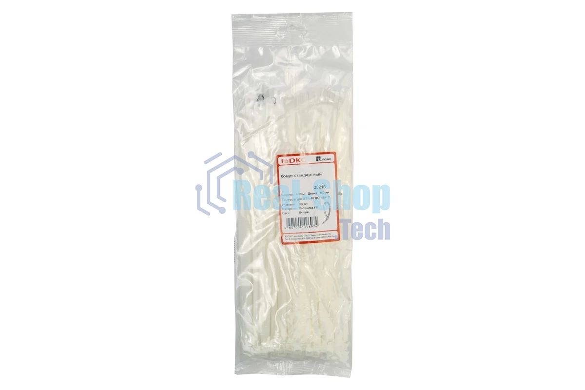 Хомут кабельный DKC 25216SR 4.8х250 полиамид белый (уп. 100 шт)