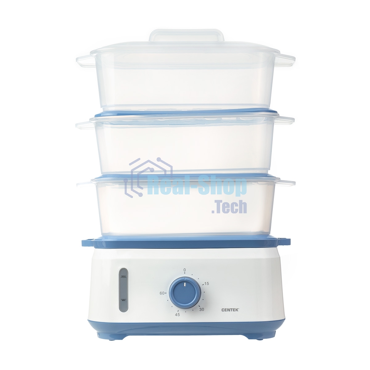 Пароварка электрическая Centek CT-1462 9л 1050Вт, таймер 60 мин, 3 контейнера, чаша для риса, резервуар 1,5л.
