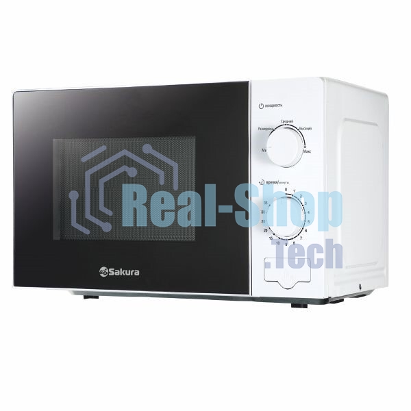 Микроволновая печь Sakura SA-7053W белый, 20 л, 700 Вт, переключатели - поворотный механизм
